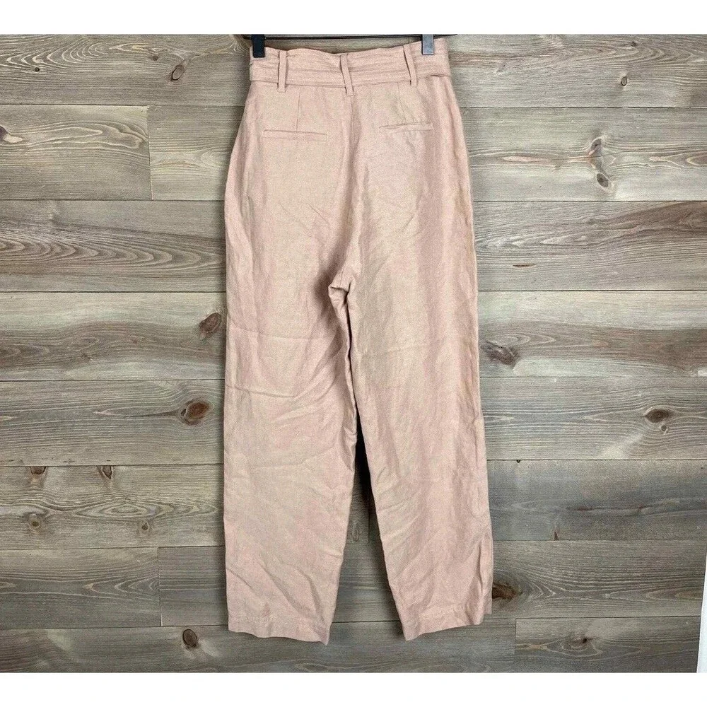 Aritzia Wilfred Cauchy Linen Blend High Rise Belted Cropped Pants, Size 4